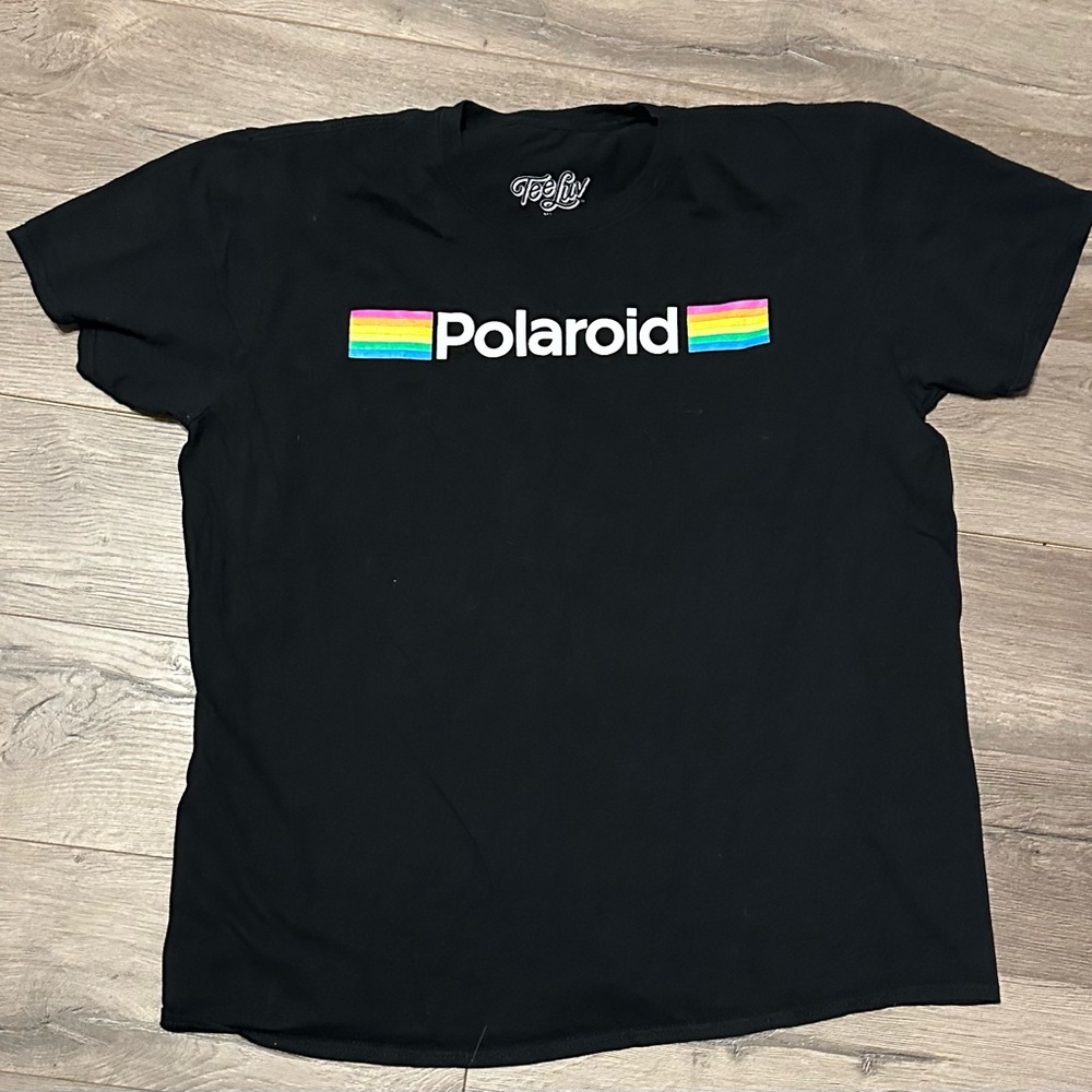 Polaroid Black Tee with Rainbow Logo